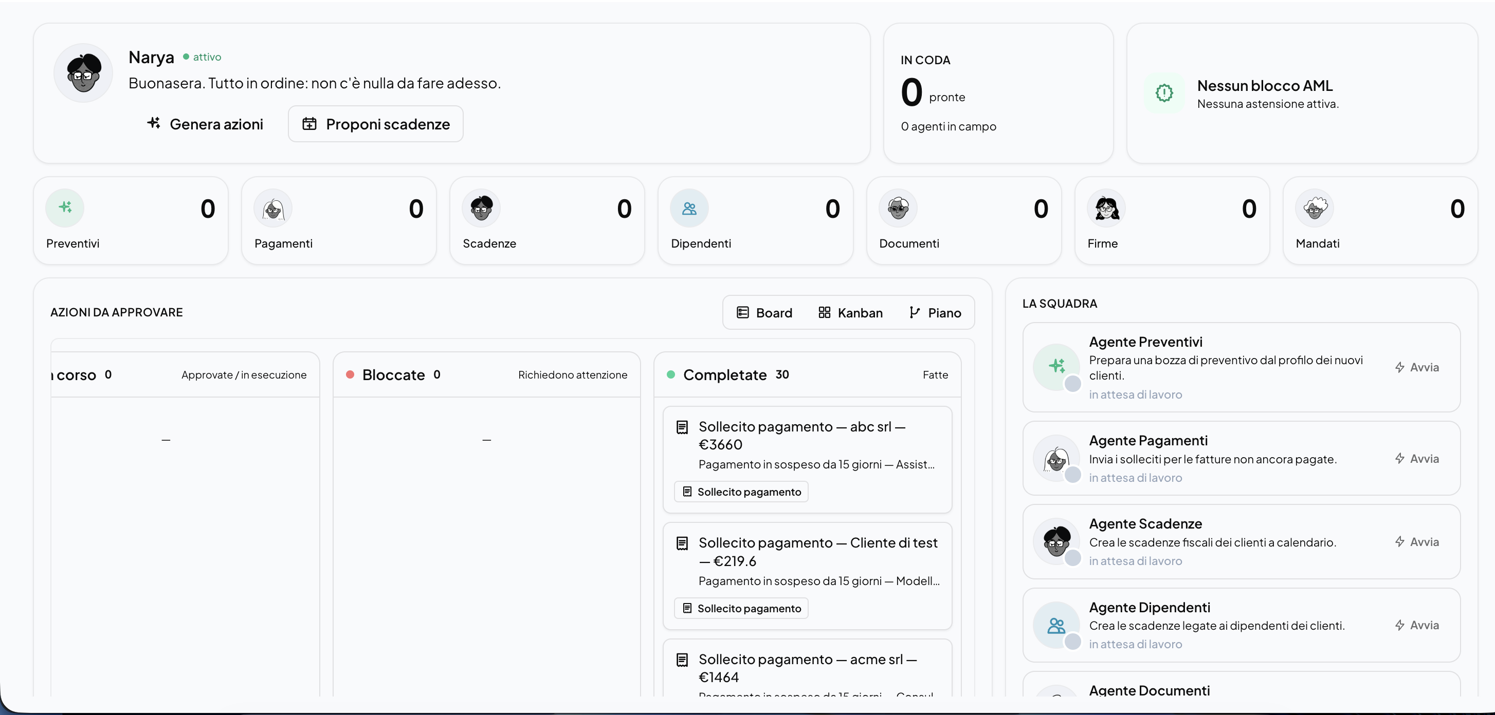 La console con agenti AI: preparano preventivi, inviano solleciti di pagamento e creano scadenze in autonomia